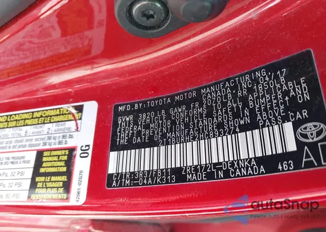 2017 Toyota Corolla Le from USA, damaged, VIN 2T1BURHE2HC893274